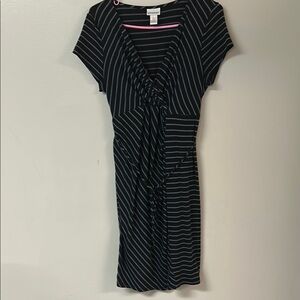 Motherhood Black Sheath Dress with Ruched Wrap Design